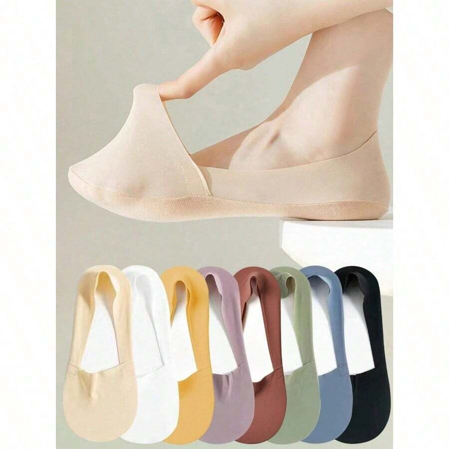 5 Pairs Women's Socks Breathable Summer Thin No Show Ice Silk Sock Silicone Non-Slip Bottom Absorb Sweat Boat Sock - 彩色 - 查看 1