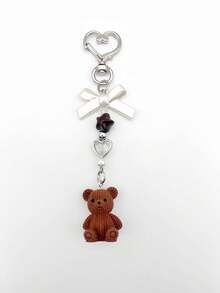 1 pieza Lindo accesorio de bolso con oso, con decoraciones creativas de corazón y estrella, llavero de oso rosa/marrón/rojo rosa adecuado para mujeres y niñas, colgante de oso con lazo exquisito, decoración colgante de oso de resina para mochila, bolso, mochila escolar, habitación, regalo dulce, accesorio de coche, llavero - Multicolor - Ver 14