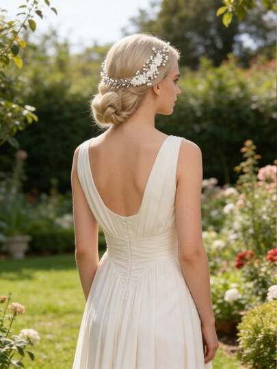 1件欧美风格手工水晶珍珠新娘发梳，玫瑰花发饰，适用于婚礼、派对、生日