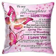 1pc Mother To Daughter Decorative Throw Pillow Cover, Pink Butterfly Pattern Cushion Cover, Modern Style Living Room Sofa Bedroom Decor Pillow, 18" X 18" (Without Insert) - Pink - View 3