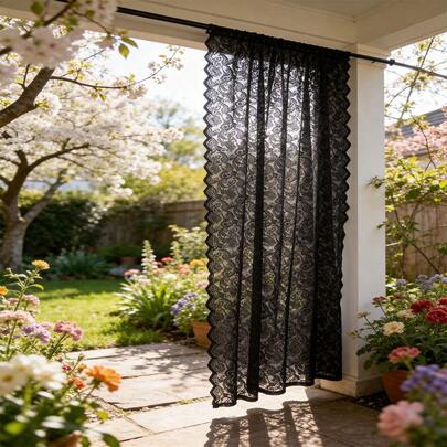 2pcs Paisley Lace Sheer Curtains, Breathable Voile Curtain Panels With Rod Pocket For Outdoor Window, Patio, Gazebo, Garden, Made Of Polyester