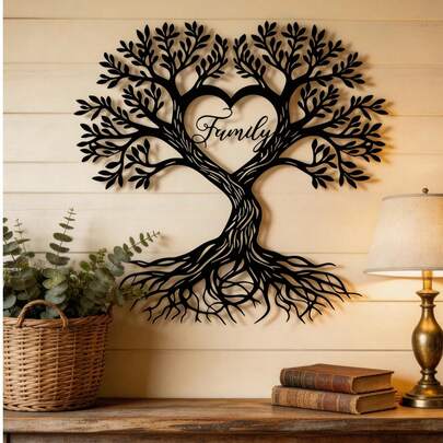1pc Metal Silhouette Wall Decor - Tree Of Life Heart Shape, Home Wall Hanging Decoration, Bedroom Wall Art Sculpture