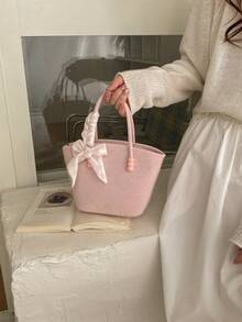 女士新款菱形图案手提包，大容量，高端质感，小众托特包，单肩包 - 粉色 - 查看 5