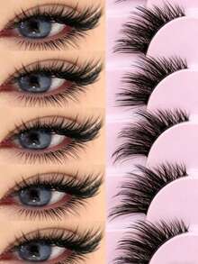 Clear Band, Cat Eye False Eyelashes, Short Soft 3D Faux Mink Lashes, Natural Look , Strip Lashes, Eyelashes, False Eyelashes, Fake Eyelashes - Black - View 10
