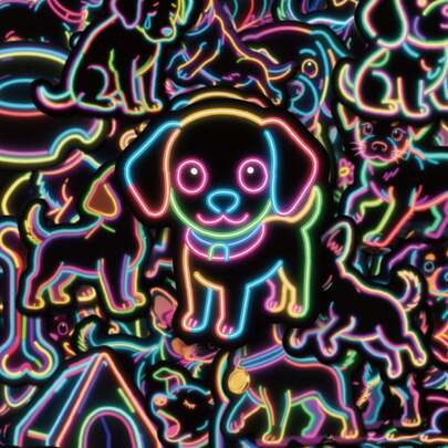 56PCS Neon Dog Stickers, Waterproof Vinyl Decals For Laptop, Water Bottle, Skateboard, Luggage, Guitar, Scrapbook, Aesthetic Glow In The Dark Stickers For Teens, Adults, Pet Lovers, DIY Craft Decoration For Home, Office, Party Supplies