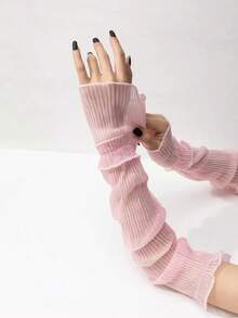 Pleated Arm Sleeves Bow Halloween Accessories Winter Gloves Valentine's Day - 藍色-189 - 查看 2