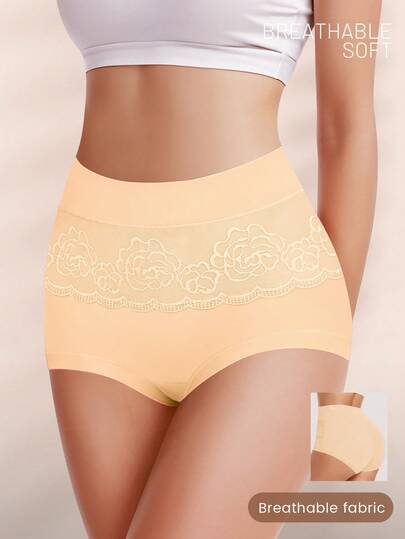 1pc Plus Size Women Lace Patchwork Comfortable Soft Triangle Panties