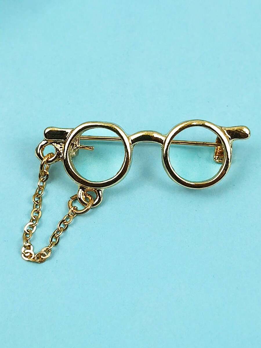 Broche de gafas de dibujos animados lindo para mujeres, alfiler de cuello versátil y personalizado, hebilla antideslizante y elegante para trajes - Dorado - Ver 1