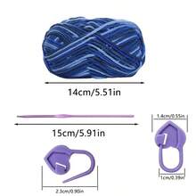 3pcs 5-Ply Medium Thick Dyed Yarn, Includes 2pcs Crochet Hooks + 10pcs Random Color Stitch Markers, DIY Doll & Scarf Knitting Yarn - Multicolor - View 3