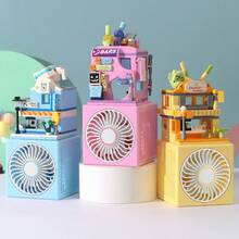 Ventilador de Bloques de Construcción Modelo 2026, Ventilador Eléctrico Pequeño de Tres Velocidades para Escritorio, Bloques de Construcción de Partículas Pequeñas para Armar, Regalo DIY - Azul - Ver 3