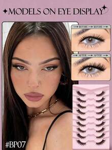 Clear Band, Cat Eye False Eyelashes, Short Soft 3D Faux Mink Lashes, Natural Look , Strip Lashes, Eyelashes, False Eyelashes, Fake Eyelashes - Black - View 5