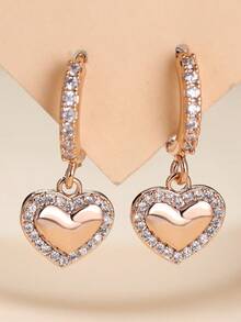 1 Pasang Anting Hoop Hati Bergaya Bahan Tembaga dengan Hiasan Zirkonia Mikro - W16387 - View 11
