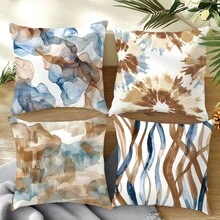 4pcs Set Of Minimalist Daily Beige Abstract Geometric Line Throw Pillow Covers, Single-Sided Printed Peach Velvet Polyester Material, 45*45CM Cushion Covers For Modern Fabric Sofa Indoor Decor, Party Decoration, Gift - Multicolor - View 10