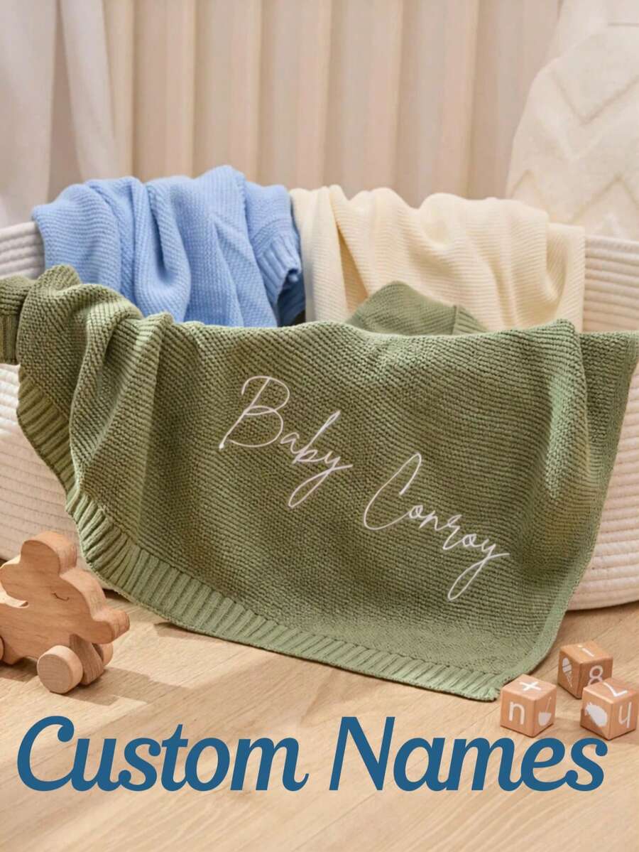 Personalisierte bestickte Namensdecke, individuell gestaltete gestrickte Decke, Kinderwagen-Decke, weiche & atmungsaktive gestrickte Decke, Babyparty-Geschenk, Geburtstag, Kindertag, Weihnachten, Einweihungsparty, für neue Mütter