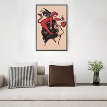 1pc "Weird" Love Evil Tattoo Style Canvas Art Poster, Frameless Wall Decor, Suitable For Living Room, Bedroom, Home Office, Retro Modern Cartoon Design - Multicolor - View 10