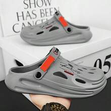 Men's Breathable Lightweight Hole Punch Sandals, Comfortable Slip-On Beach Shoes - Grey - View 7