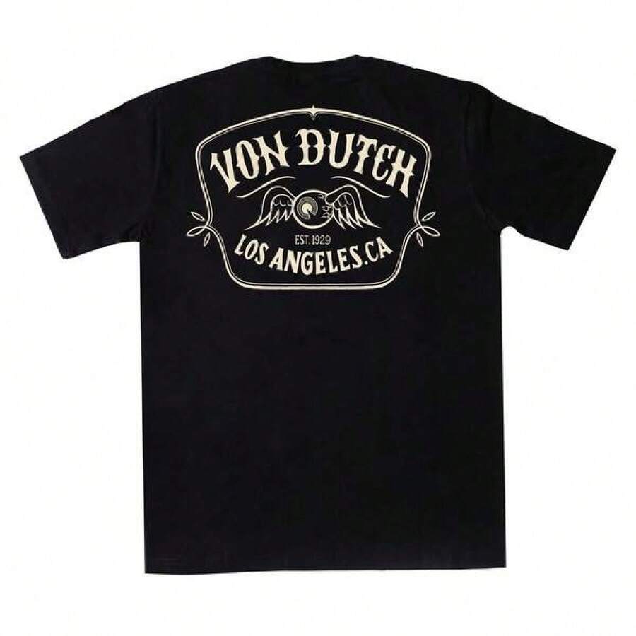 Fashion Movement Von Dutchs Shirt Graphic T Shirt All-Season Casual Men's T-Shirt, Crew Neck Pure Cotton Short-Sleeved T-Shirt, Suitable For Outdoor Sports, Holiday Gifts, Retro 90s Rap Style Printed T-Shirt. Holiday Outfits For Women Summer Tops Printed Round Neck Short-Sleeved Women's T-Shirt, Perfect For The Summer Back-To-School Season. - Black - View 1