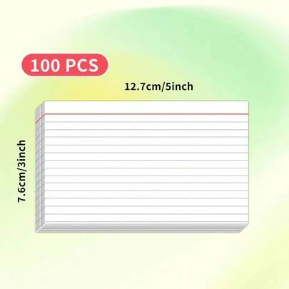 100 piezas Tarjetas de índice blancas 125x75mm, 15.2x10.2cm Tarjetas en blanco adecuadas para aprendizaje, toma de notas, memoria y registros de oficina, marcador de libros de papel