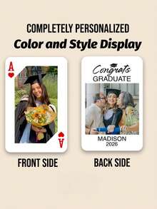 Cartas de juego personalizadas con foto para graduación, colección conmemorativa de graduación 2026, cartas de juego personalizables con nombre y escuela, juegos de mesa creativos DIY de varios estilos, material de impresión en papel, impresión de fotos, diseño con tema de graduación, personalización de nombre y escuela - Multicolor - Ver 4
