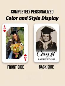 Cartas de juego personalizadas con foto para graduación, colección conmemorativa de graduación 2026, cartas de juego personalizables con nombre y escuela, juegos de mesa creativos DIY de varios estilos, material de impresión en papel, impresión de fotos, diseño con tema de graduación, personalización de nombre y escuela - Multicolor - Ver 6
