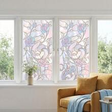 1/7 piezas Película estática de flores para ventanas, protección de privacidad Adhesivo de vidrio PVC para decoración de dormitorio y sala de estar, película opaca para ventanas removible y reutilizable - Película floral esmerilada - Ver 10