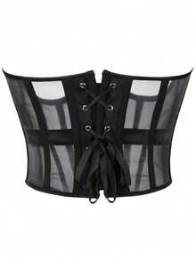 1pc Mesh Zipper Waist Cincher, Women's Breathable Corset Shapewear, Suitable For Party Outfits - Black - View 3