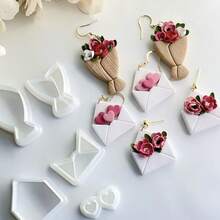 花束和信封造型的聚合物粘土模具，春夏主题软粘土首饰制作工具，软粘土耳环模具，艺术耳环制作工具，适合DIY艺术粘土耳环创作 - 白色 - 查看 4