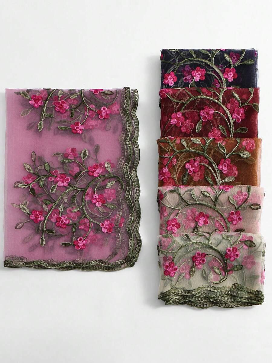1pc Fashion New Embroidered Print Semi-Sheer Scarf Headscarf - Multicolor - View 1