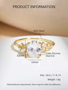AETOLIA S925纯银椭圆形切割立方氧化锆订婚戒指，优雅闪耀的簇镶单钻承诺戒指，女士款 - SR006 - 查看 6