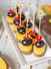 50pcs Floral & Fruit Themed Bamboo Skewers Set, Includes Assorted Floral Pattern Long Bamboo Picks. Ideal For Wild Flower Themed Parties, These Decorative Bamboo Skewers Are Perfect For Drinks, Fruits, And Appetizers, Also Suitable For Baby Showers, Weddings, Anniversaries, Themed Parties, And Holiday Celebrations. - Multicolor - View 5