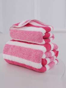 1 Set Coral Fleece Bath Towel, Large Striped Soft And Comfortable Towel Set For Home Use - Multicolor - View 6