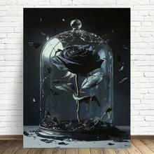 1 pieza de arte de pared de lona con rosas negras elegantes en un domo de vidrio - Sin marco, impresión de alta calidad, diseño vintage para decoración moderna de hogar y oficina, estética oscura con efecto de vidrio roto, decoración de habitaciones oscuras - Sin marco - Ver 2