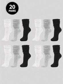 3 Pairs/6 Pairs/10 Pairs/20 Pairs Knitted Socks, Autumn/Winter - Multicolor - View 1