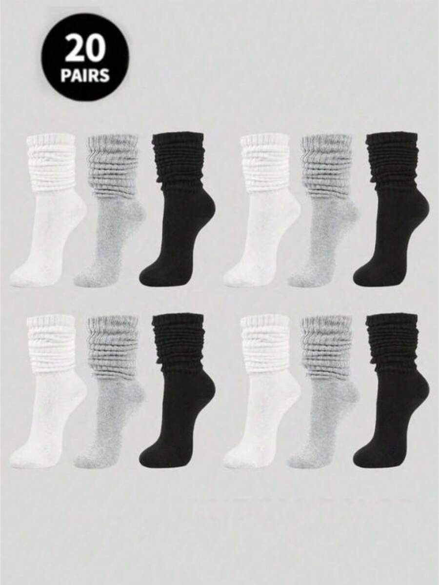 3 Pairs/6 Pairs/10 Pairs/20 Pairs Knitted Socks, Autumn/Winter - Multicolor - View 1