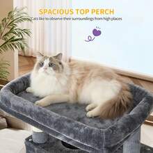 HEXCELEN 210 cm Rascador Grande, Torre para Gatos, árbol rascador de Varios Niveles con Barra Grande, Alfombra Lavable, Muebles para casa de Gatos con 2 Cuevas, Hamaca - Gris Oscuro - Ver 2