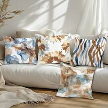 4pcs Set Of Minimalist Daily Beige Abstract Geometric Line Throw Pillow Covers, Single-Sided Printed Peach Velvet Polyester Material, 45*45CM Cushion Covers For Modern Fabric Sofa Indoor Decor, Party Decoration, Gift - Multicolor - View 6