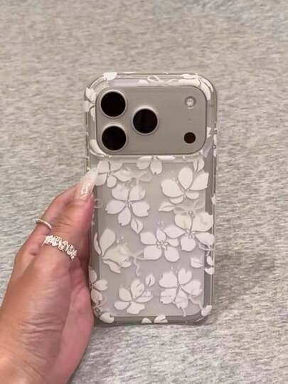 白色花卉图案手机壳，兼容 17 Pro Max、15、14、13、16、15 Pro，创意个性化女性手机壳