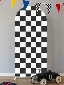 1pc Classic Racing Car Theme Silk Arch Backdrop Cloth, Black And White Checkered Background Curtain (Excluding Stand), Racing Car Theme Birthday Party Decoration, Baby Shower Party Decor, Can Be Combined With Balloons For Decoration, Gender Reveal Party Decor, 1st Birthday Party Supplies, Racing Car Theme Event Backdrop Decor, Home Decor, Photo Booth Prop, Baby Party Decoration - Racing - View 6