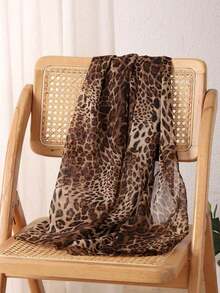 1pc Women's Full Print Leopard Chiffon Scarf, Lightweight, Soft, Portable, Bohemian Style, Elegant, Suitable For Daily, Casual, Outings, Holidays, Ideal Gift For Dress - 豹紋 - 查看 3