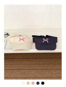 1 pieza Sombrero de playa de verano para mujer, sombrero de ala ancha con bordado de lazo dulce y lindo, con apertura en la parte superior para protección solar, regalo del día de San Valentín - Multicolor - Ver 10