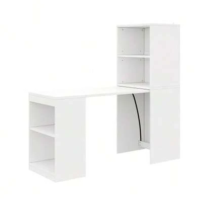 Multifunctional Folding Table Measuring 130x51x137cm That Combines A Desk And Cabinet In One Design, Four Storage Compartments For Efficient Organization, High Load Capacity, White Color.