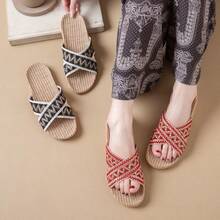 Woven Criss-Cross Open Toe Women's Sandals, Breathable Ultra-Light Indoor/Outdoor Slippers - Red - View 5