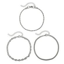 Bộ 3 vòng tay dây xích bằng thép không gỉ dành cho nam và nữ, kiểu dây thừng , có thể xếp chồng lên nhau, dài 19cm + 5cm (có thể điều chỉnh), chống thấm nước và chống phai màu, trang sức đeo hàng ngày. - 202511B10 - Xem 6