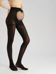 1/2 đôi quần tất bầu có họa tiết trái tim - màu đen - Xem 2