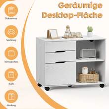 Rollcontainer, Aufbewahrung Aktenschrank mit 2 Offenen Fächern und 3 Schubladen, Büroschubladen Büroschrank, Schreibtisch Unterschrank, Geeignet für Schlafzimmer, Büro (Weiß) - Weiss - Übersicht 4