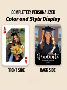 Cartas de juego personalizadas con foto para graduación, colección conmemorativa de graduación 2026, cartas de juego personalizables con nombre y escuela, juegos de mesa creativos DIY de varios estilos, material de impresión en papel, impresión de fotos, diseño con tema de graduación, personalización de nombre y escuela - Multicolor - Ver 2