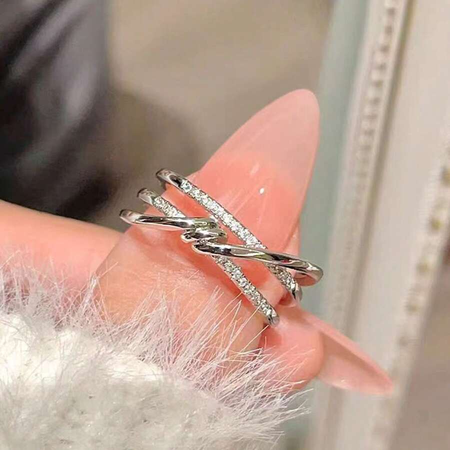 1 Peça Anel Aberto Decorado com Strass, Anel Único Unissex Adequado para Dia dos Namorados, Ano Novo, Presentes de Natal para Amigos e Família - Multicolorido - Visão 1