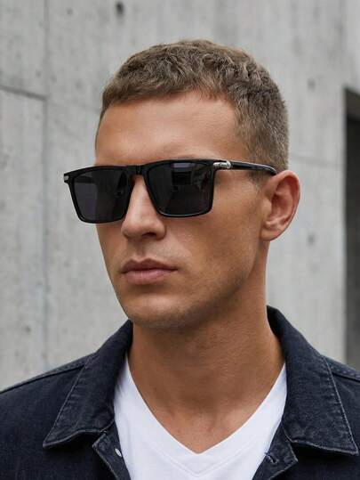 1pc Men Square Plastic Frame Classical Popular Design Modern Simple Style Fashion Glasses For Outdoor Casual Activities Golf Business Street Snap Fishing Driving Travel Accessories