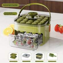 Bandeja de doble capa, de plástico resistente, bandeja de almacenamiento para refrigerador, adecuada para café, jugo, bebidas frías - ideal para almacenamiento en el refrigerador de fiestas y campamentos al aire libre, artículo esencial para campamentos al aire libre, cocina moderna, bandeja de enfriamiento de jugo, enfriamiento de bebidas, fabricante de hielo de doble capa, fabricante reutilizable, organizador de refrigerador, molde de un solo paquete con gran capacidad, adecuado para refrigeradores pequeños, viene con tapa. Este recipiente de almacenamiento de doble capa permite el apilamiento. - Ver 13