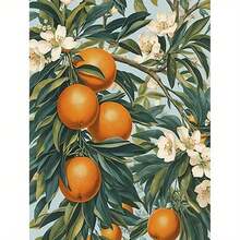 Profesional para uso artístico Profesional para uso artístico 1 pieza un Árbol de Naranjas rodeado de Flores, que mide 40.64X50.8 cm, diseñado sin marco. Ideal para estudiantes de arte - Sin marco - Ver 1